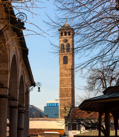 View of the Clock Tower called Sahat Kula in Sarajevoの写真素材
