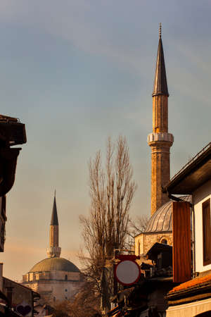 View od the minarets of Bascarsijska Dzamija and Gazi Husrev-bey Mosquesの写真素材