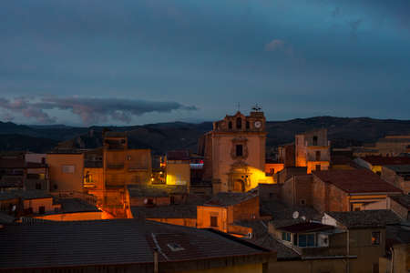 View of St. Giuseppe church at sunset in Leonforteの写真素材
