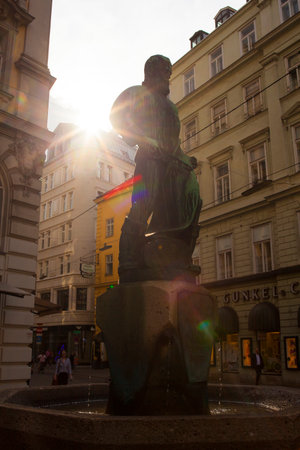 VIENNA, AUSTRIA - MAY, 22: View of bronze fountain in Vienna on May 22, 2018のeditorial素材