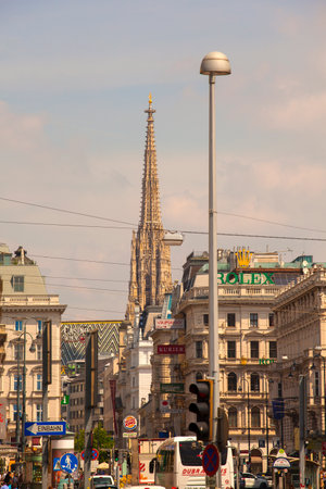 VIENNA, AUSTRIA - MAY, 22: high Bell Tower of St. Stephen's Cathedral in Vienna on May 22, 2018のeditorial素材