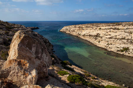 View of Cala Galera in the summer season. Lampedusa, Sicilyの写真素材