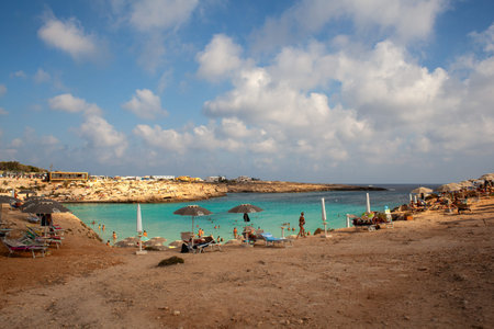 LAMPEDUSA, ITALY - JULY, 31: View of Porto Ntoni beach in the summer season on July 31, 2018のeditorial素材