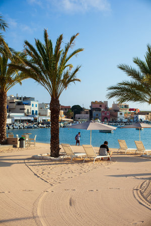 LAMPEDUSA, ITALY - AUGUST, 01: View of Lampedusa beach on August 01, 2018