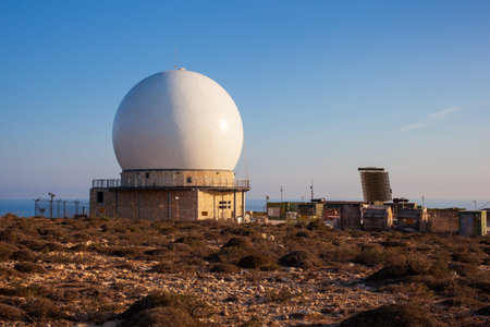 View of the radar building in Lampedusa, Sicilyのeditorial素材