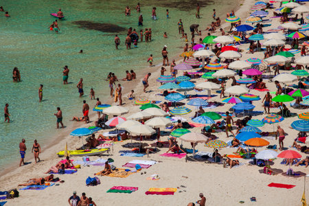 LAMPEDUSA, ITALY - AUGUST, 03: View of the most famous sea place of Lampedusa, It is named Spiaggia dei conigli,  in English language Rabbits Beach or Conigli island on August 03, 2018のeditorial素材