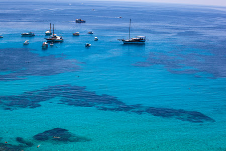 LAMPEDUSA, ITALY - AUGUST, 03: View of the turquoise water in the Lampedusa sea on August 03, 2018のeditorial素材