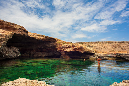 LAMPEDUSA, ITALY - AUGUST, 04: View of Mare Morto beach on August 04, 2018のeditorial素材