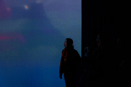 VENICE, ITALY - MAY 08: Spectators looking a video wall in the Korean Pavilion at the 58th International Art exhibition of Venice biennale titled May You Live In Interesting Times on May 08, 2019のeditorial素材