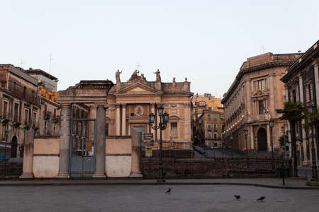 View of the Roman amphitheater in Stesicoro square, Cataniaの写真素材