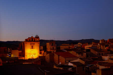 View of St. Giuseppe church in Leonforte at sunsetの写真素材
