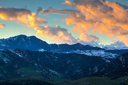 View of the Nebrodi mountains at sunset in Sicilyの写真素材