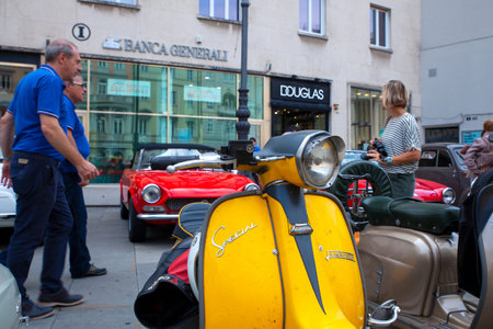 TRIESTE, ITALY - OCTOBER, 01: View of Lambretta scooters exposed at the National Day of the Vintage...