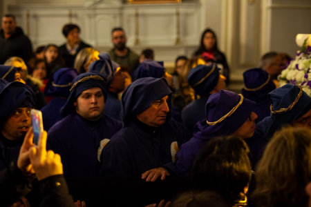 LEONFORTE, SICILY - APRIL, 19: Christian brethren during the traditional Good Friday procession on...