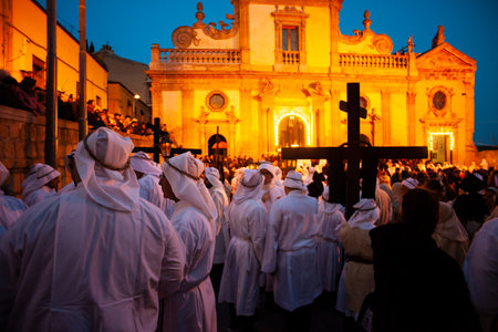 LEONFORTE, SICILY - APRIL, 19: Christian brethren during the traditional Good Friday procession on April 19, 2019のeditorial素材