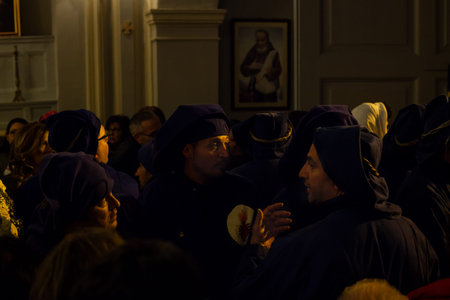 LEONFORTE, SICILY - APRIL, 19: Christian brethren during the traditional Good Friday procession on...