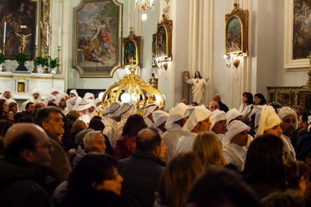 LEONFORTE, SICILY - APRIL, 19: Christian brethren and faithful during the traditional Good Friday...