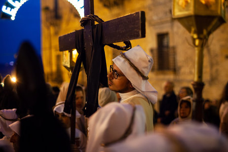 LEONFORTE, SICILY - APRIL, 19: Christian brethren during the traditional Good Friday procession on...