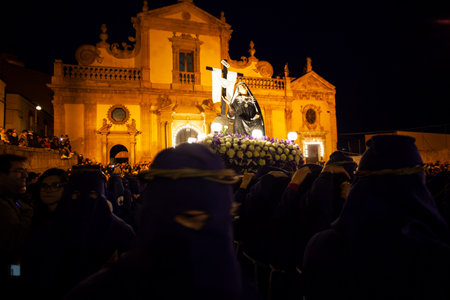 LEONFORTE, SICILY - APRIL, 19: Christian brethren during the traditional Good Friday procession on April 19, 2019のeditorial素材