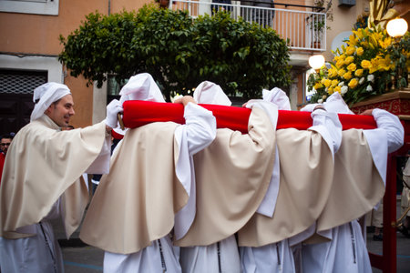 LEONFORTE, SICILY - APRIL, 19: Traditional Holy week procession on April 19, 2019のeditorial素材