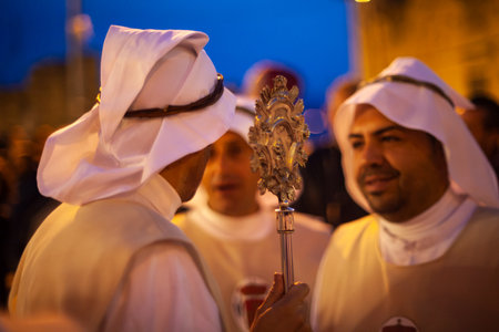 LEONFORTE, SICILY - APRIL, 19: Christian brethren during the traditional Good Friday procession on April 19, 2019のeditorial素材