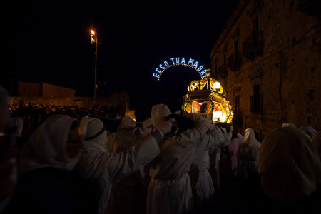 LEONFORTE, SICILY - APRIL, 19: Christian brethren during the traditional Good Friday procession on...