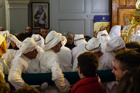 LEONFORTE, SICILY - APRIL, 19: Christian brethren during the traditional Good Friday procession on...