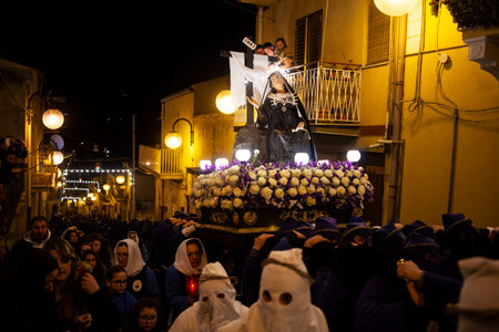 LEONFORTE, SICILY - APRIL, 19: Christian brethren during the traditional Good Friday procession on April 19, 2019のeditorial素材