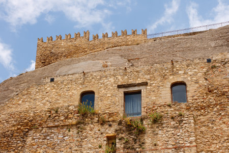 View of the Sperlinga castle in the rock situated in the middle of Sicily, Italyのeditorial素材