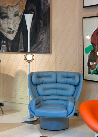 Milan, Italy - February, 14: View of a sofa and a lamp holders in a modern design shop on February 14, 2009のeditorial素材