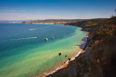 View of the Strunjan cliff on the Coast line of Slovenia.