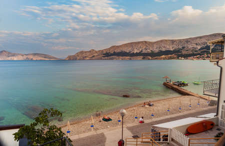 View of the Baska beach in the sumer season, Krk island, Croatiaの写真素材
