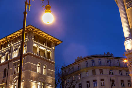 Evening view of a historic building in Trieste, Italyの写真素材