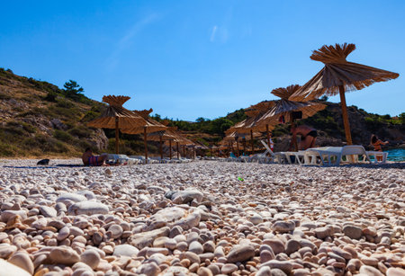 Stara Baska, Croatia - July, 21: View of the beautiful Oprna beach in the adriatic bay on July 21, 2020のeditorial素材