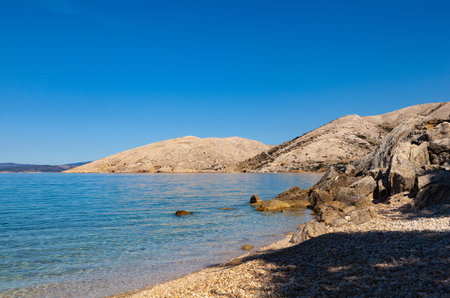 View of the Stara Baska coast during the summer time, Krk island. Croatia