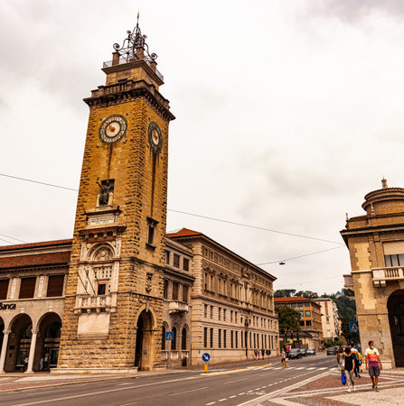Bergamo, Italy - July, 07: View of the Square Porta Nuova on July 07, 2021のeditorial素材