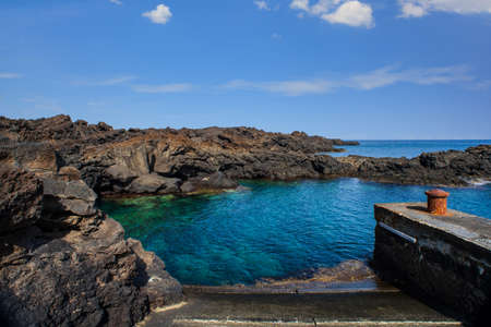 View of the lava beach of Linosa Called Mannarazza, Sicily. Italyの写真素材