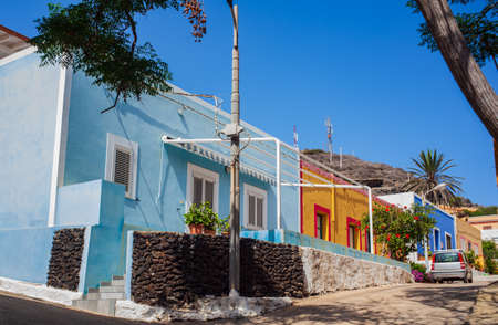 View of a typical colorful houses in the street of Linosa, Sicily. Italyの写真素材