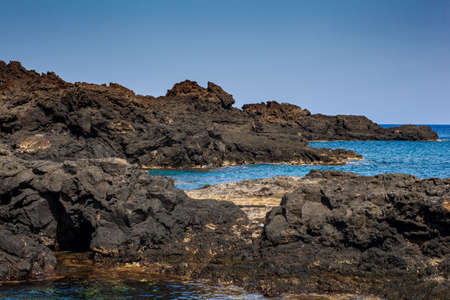 View of the lava beach of Linosa Called Mannarazza, Sicily. Italyの写真素材