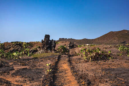 View of the Turriache path in Linosa, Sicily. Italyの写真素材