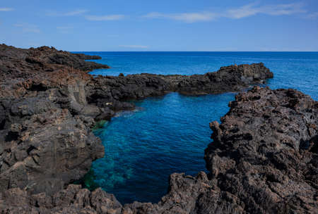 View of the lava beach of Linosa Called Mannarazza, Sicily. Italyの写真素材
