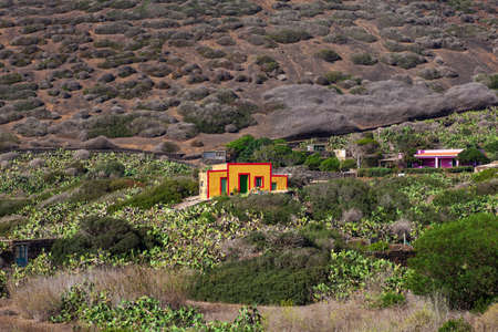 View of typical colorful houses of Linosa in the countryside, Sicilyの写真素材