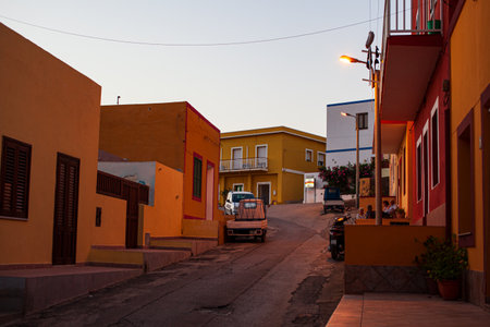 Linosa, Italy - July, 28: View of typical houses of Linosa at sunset on July 28, 2021のeditorial素材