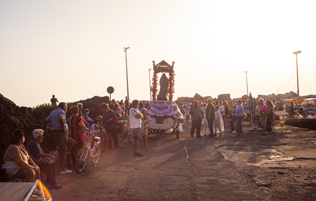 Linosa, Italy - July 25: Procession of the Stella Maris during the religious patronal feast of the Madonna of the sea on July 25, 2021のeditorial素材