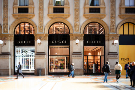 Milan, Italy - November, 04: Gucci boutique in Galleria Vittorio Emanuele II on November 04, 2021のeditorial素材
