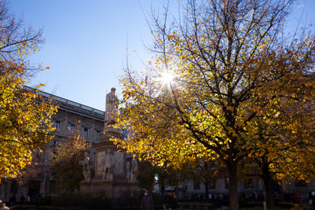 View of the Leonardo da Vinci monument at Piazza della Scala, Milan. Italyのeditorial素材