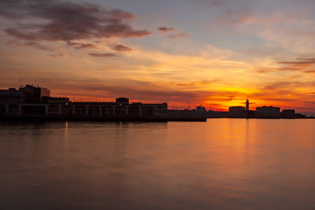View of the scenic silhouette of Trieste at sunset