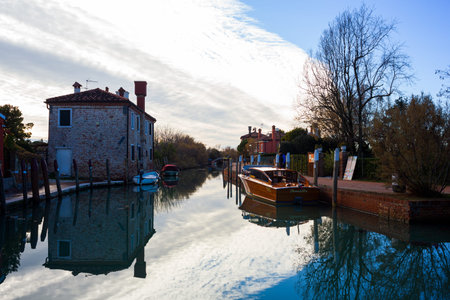 Torcello, Italy - January 06: View of the canal on the Torcello island on January 06, 2022