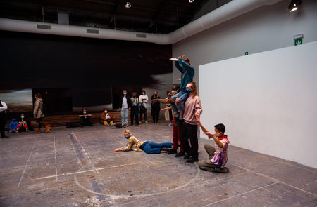 VENICE, ITALY - April 20: Bronwyn Katz, Salvaged bedsprings. Installation titled GÃµegÃµe, view in the Central Pavilion of the 59th Venice biennale on April 20, 2022のeditorial素材