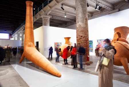VENICE, ITALY - April 20: Sculptures by Gabriel Chaile at the Arsenale during the 59th International Art exhibition of Venice biennale on April 20, 2022のeditorial素材